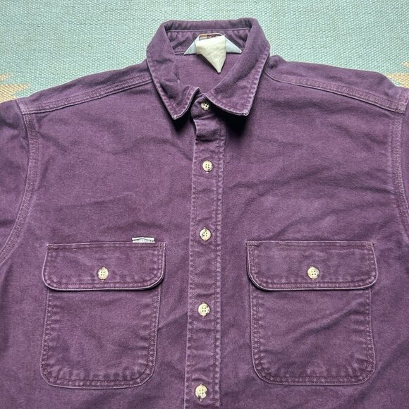 Vintage 80s 90s long sleeve flannel shirt carhartt chamois cotton maroon large - Picture 5 of 9